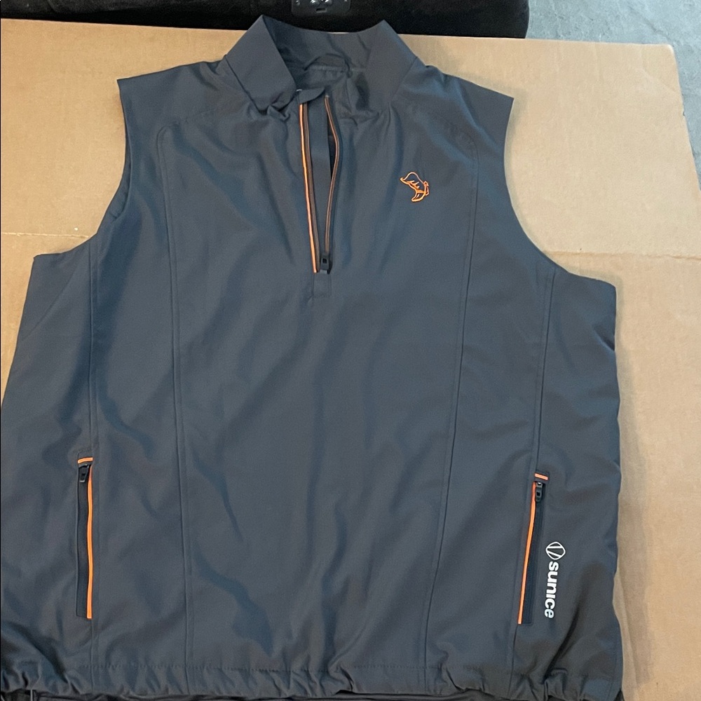 Sunice Men's Dark Gray Vest with Orange Trim